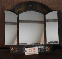 Primitive style wall hanging tin tri-fold mirror