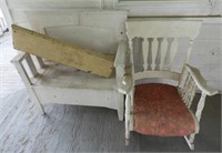 Primitive painted hall seat bench in white