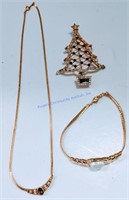 Avon Christmas Tree Pin, Necklace & Bracelet