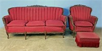 1920's Carved Mahogany Sofa and Chair