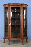 Oak Curved Glass China Cabinet Circa 1900