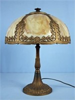 A Stained Glass Lamp C. 1920 Bowed Panels