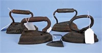 Five Cast Iron Smoothing Irons