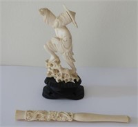 Antique Chinese carved ivory figure of a Fisherman