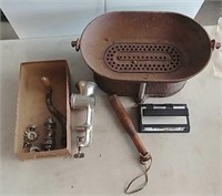 Charcoal grill, meat grinder & police baton