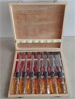 Wood chisels in box