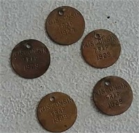 5 1929 WI trap tags