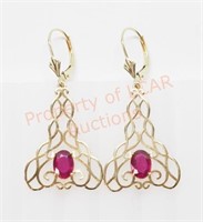 14 K Gold Ruby Dangle Earrings