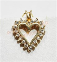 10 K Yellow Gold Diamond Heart Pendant
