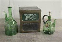 Vintage National Biscuit Company Tin Box & Glass