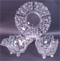 Three pieces of Rose Point crystal by Cambridge: