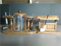 Vintage Pipe Rack and Smoking Humidor & more