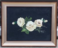 Original Oil 1978 White Roses on Black by Gladys