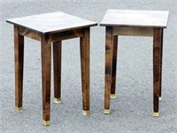 Pair 16" Wood Side Tables w Brass Feet