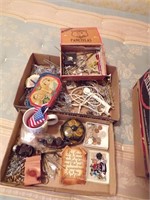 FOREIGN COINS, JEWELRY, TRINKET DISH, MORE