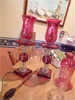 RUBY RED ETCHED GLASS PRISM LIGHTS W/ EXTRA SHADES