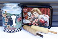 Coca Cola Tray Cow on Tin Milk Can & Rolling Pins