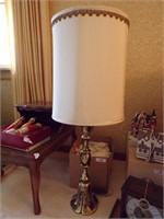 BRASS "CLOVER" TABLE LAMP, WITH UPHOLSTERED SHADE