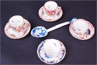 Four European demitasse cups and saucers, two with