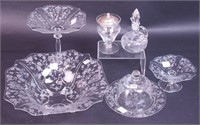 Six pieces of Rose Point crystal by Cambridge: