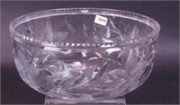 An 8" diameter cut glass bowl marked Hawkes