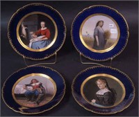 Four navy blue and gilt portrait plates