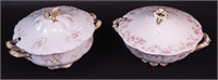 Two round soup tureens, both decorated