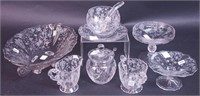 Seven pieces of Rose Point crystal by Cambridge: