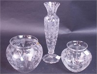 A 10 1/2" Rose Point crystal by Cambridge flower