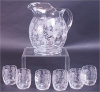 A Rose Point crystal by Cambridge 32-ounce jug