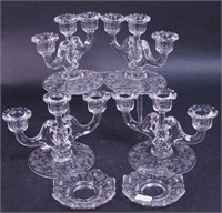 Four triple-light Rose Point crystal by Cambridge