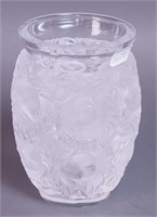 A 7" crystal sparrow vase, signed Lalique France