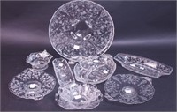 Eight pieces of Rose Point crystal by Cambridge: