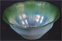 A 7 1/2" green pastille art glass bowl marked