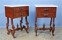 Pair of Marble Top Two Drawer End Tables