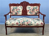 Victorian Love Seat With Floral Upholstery