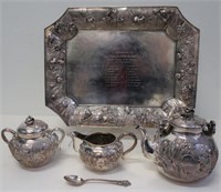 Samurai Shokai Meiji sterling silver tea service