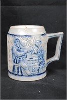 Salt Glazed Mug W/ Men Drinking & Bison Decoration