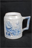 Salt Glazed Mug w/ Men Drinking & Bison Decoration