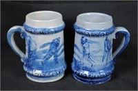 Two Salt Glazed Mugs w/ Golf Decoration