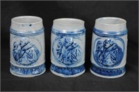 Three Salt Glazed Mugs w/ Friar Decoration