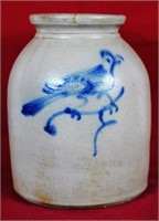 Salt Glazed Crock w/ Cobalt Bird Decoration