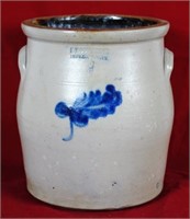 F. Woodworth Cobalt Decorated Crock