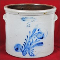 Hart Bros. Cobalt Decorated 3 Gallon Crock