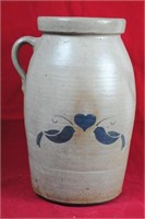 Stoneware Crock w/ Bird & Heart Stencil No. 3