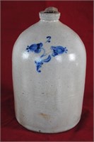 No. 2 Salt Glazed Jug w/ Cobalt Flowers