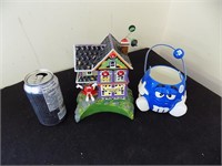 M&M Ceramic Haunted House And Blue Basket