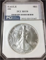 1986 AMERICAN SILVER EAGLE GRADED MS70