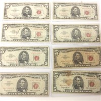 (8) RED SEAL $5 BILLS 1963 SERIES