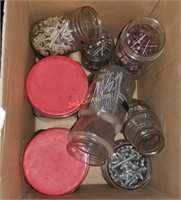Box W/ Jars Of Hardware Screws & Nails